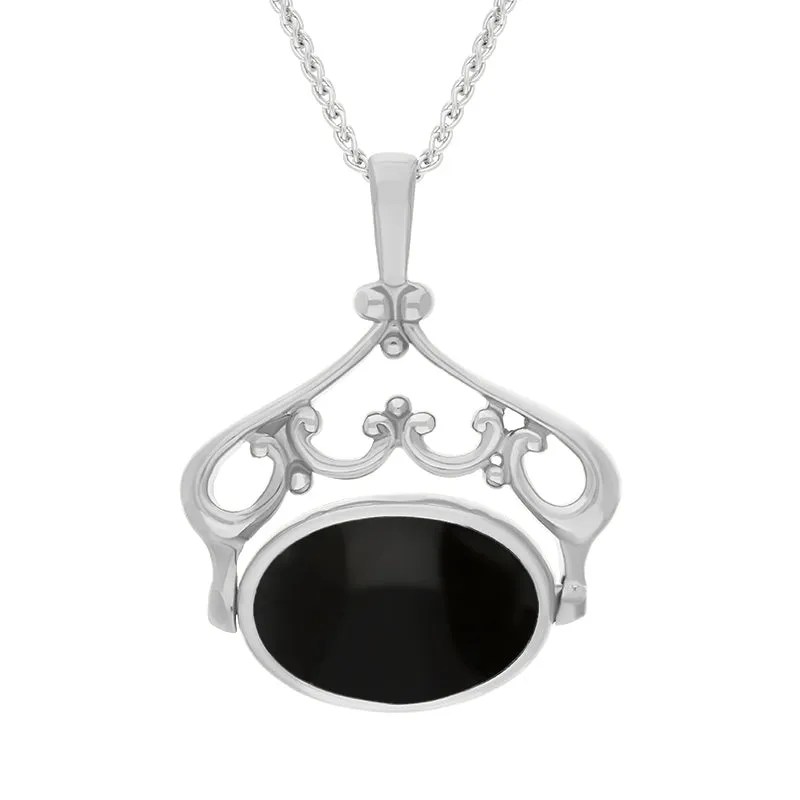 Sterling Silver Whitby Jet Mother Of Pearl Double Sided Oval Swivel Fob Necklace sold by Jura Watches product image thumbnail 2