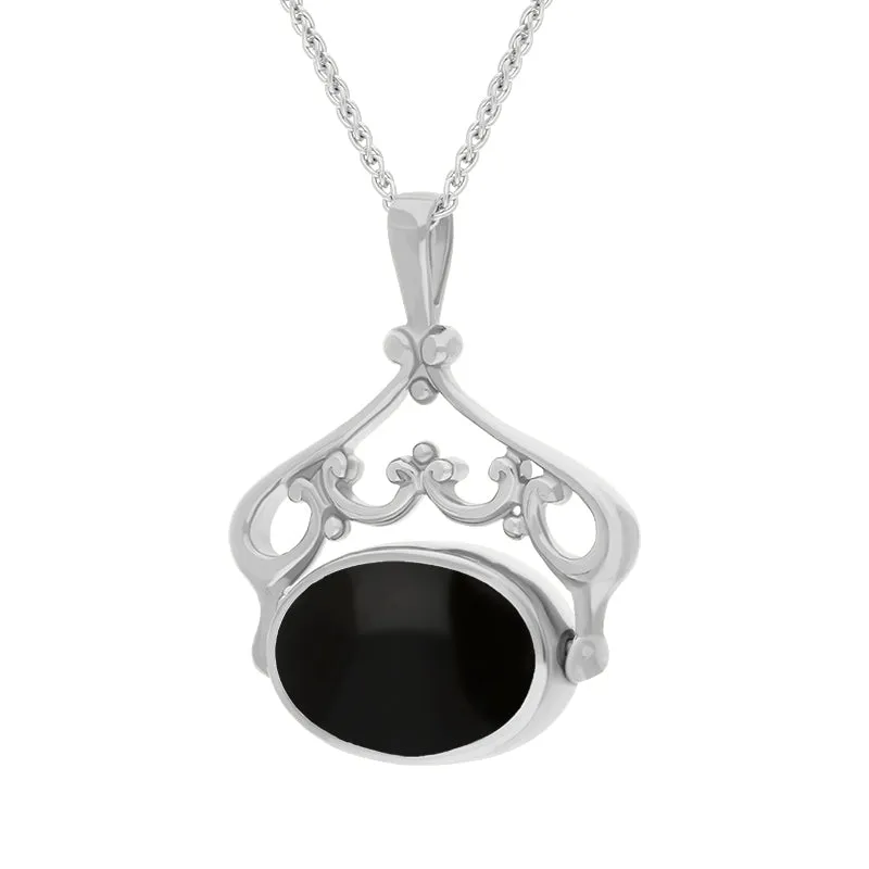 Sterling Silver Whitby Jet Mother Of Pearl Double Sided Oval Swivel Fob Necklace sold by Jura Watches product image thumbnail 3