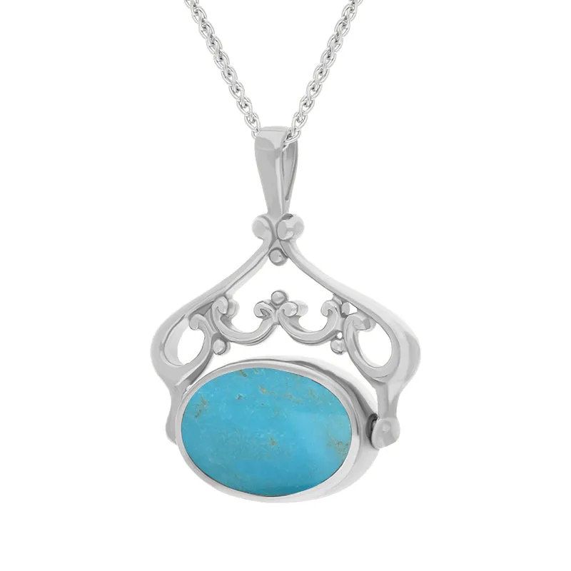 Sterling Silver Whitby Jet Turquoise Double Sided Oval Swivel Fob Necklace sold by Jura Watches product image thumbnail 3