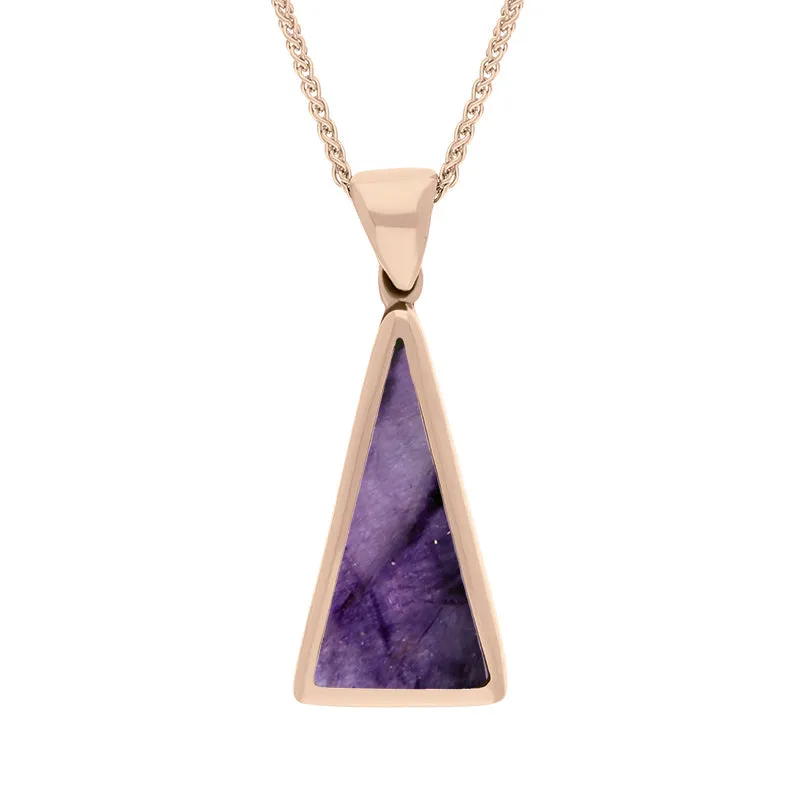 18ct Rose Gold Blue John Mother Of Pearl Small Double Sided Triangular Fob Necklace sold by Jura Watches