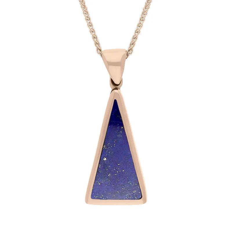 18ct Rose Gold Whitby Jet Lapis Lazuli Small Double Sided Triangular Fob Necklace sold by Jura Watches