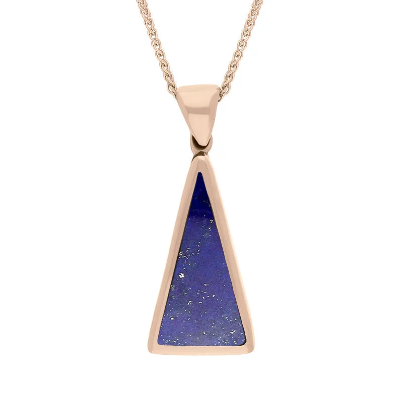 9ct Rose Gold Whitby Jet Lapis Lazuli Small Double Sided Triangular Fob Necklace sold by Jura Watches