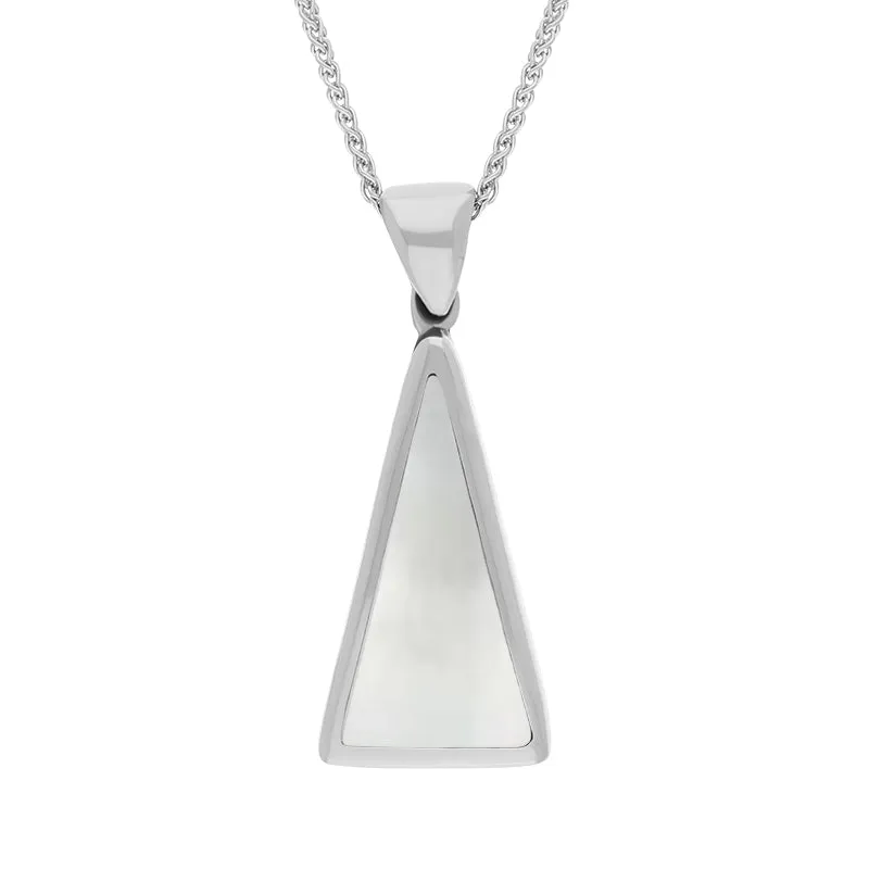 18ct White Gold Whitby Jet Mother Of Pearl Double Sided Triangular Fob Necklace sold by Jura Watches
