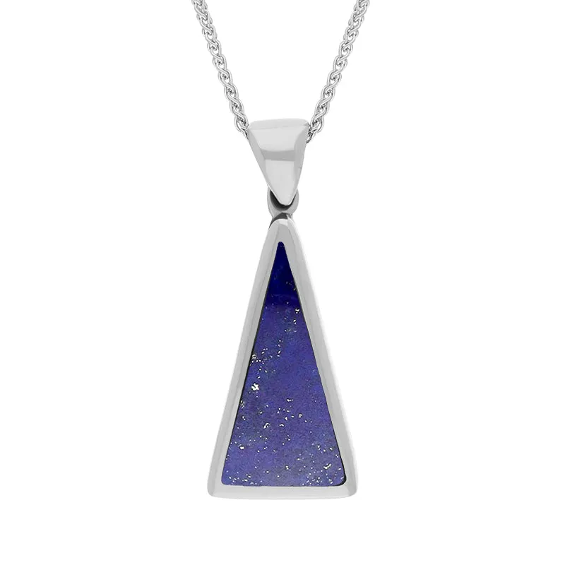 9ct White Gold Whitby Jet Lapis Lazuli Small Double Sided Triangular Fob Necklace sold by Jura Watches