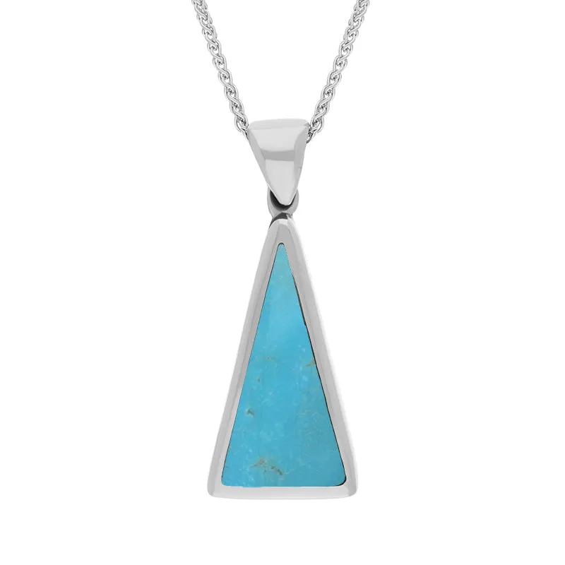 9ct White Gold Whitby Jet Turquoise Small Double Sided Triangular Fob Necklace sold by Jura Watches