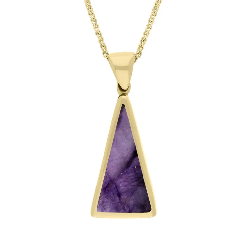 18ct Yellow Gold Blue John Mother Of Pearl Small Double Sided Triangular Fob Necklace sold by Jura Watches