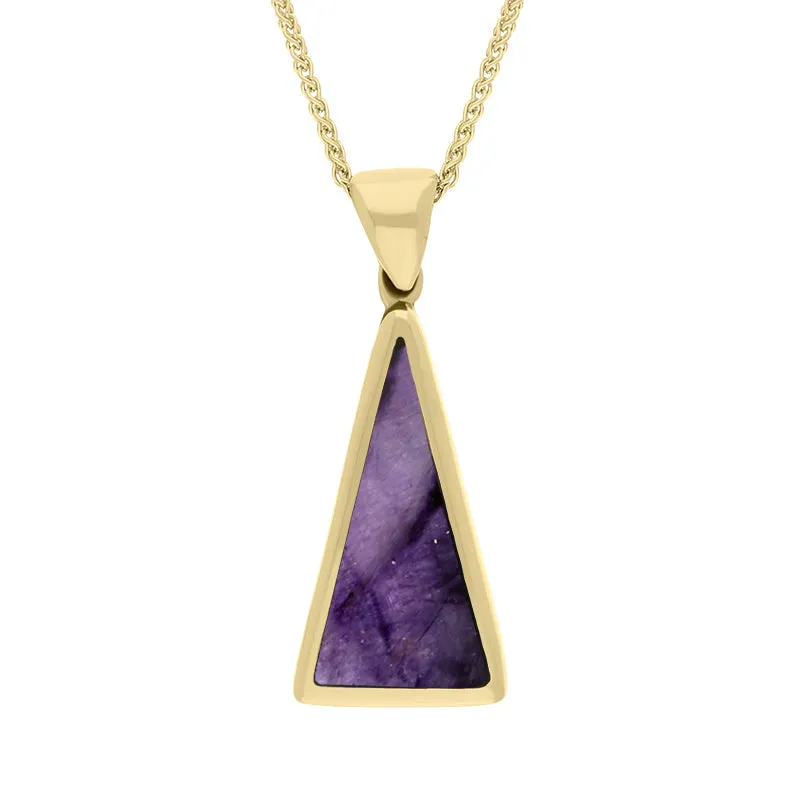 9ct Yellow Gold Blue John Mother Of Pearl Small Double Sided Triangular Fob Necklace sold by Jura Watches