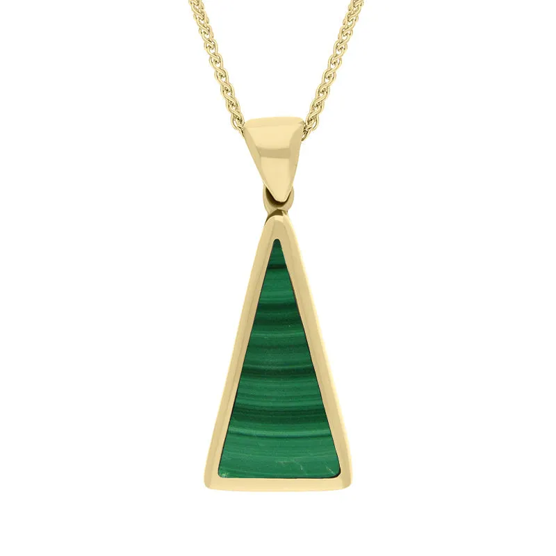 9ct Yellow Gold Whitby Jet Malachite Small Double Sided Triangular Fob Necklace sold by Jura Watches