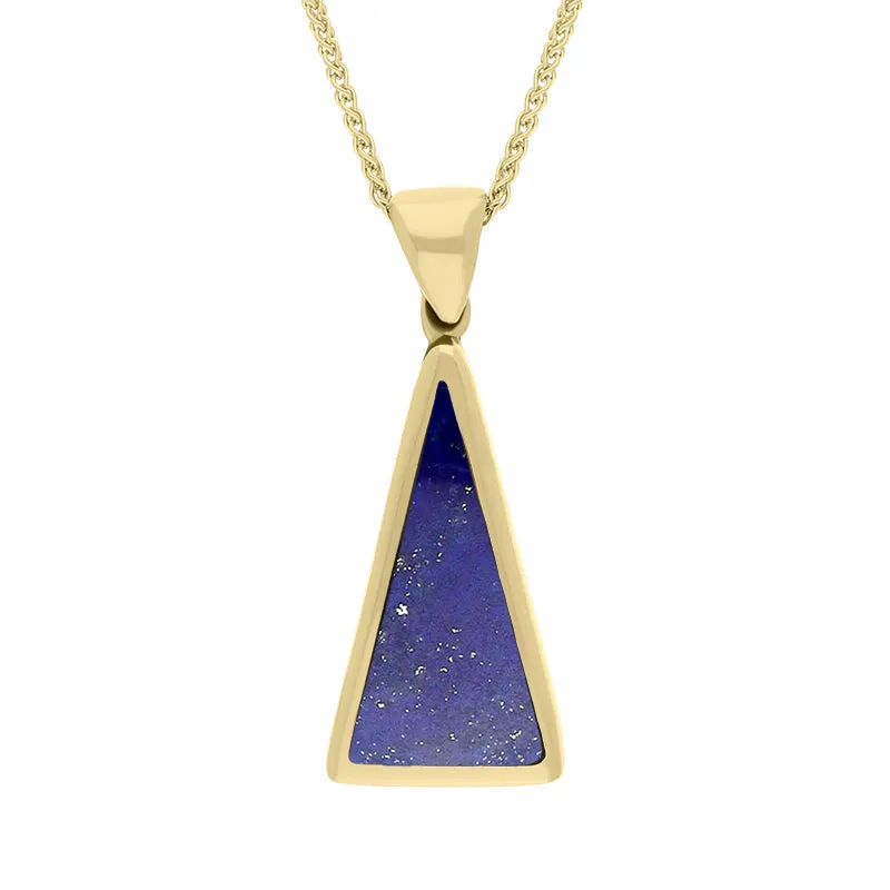 9ct Yellow Gold Whitby Jet Lapis Lazuli Small Double Sided Triangular Fob Necklace sold by Jura Watches