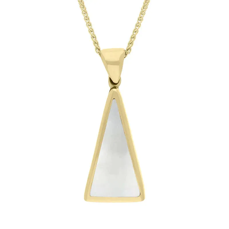 9ct Yellow Gold Whitby Jet Mother Of Pearl Double Sided Triangular Fob Necklace sold by Jura Watches