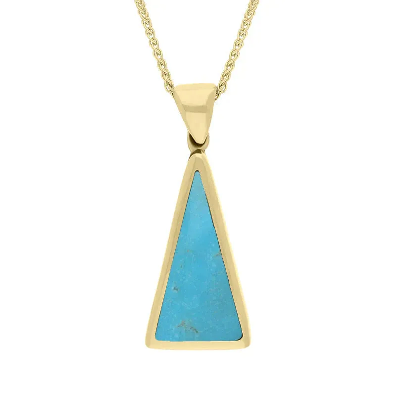 9ct Yellow Gold Whitby Jet Turquoise Small Double Sided Triangular Fob Necklace sold by Jura Watches