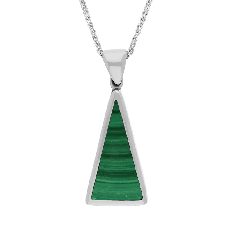 Sterling Silver Whitby Jet Malachite Small Double Sided Triangular Fob Necklace sold by Jura Watches