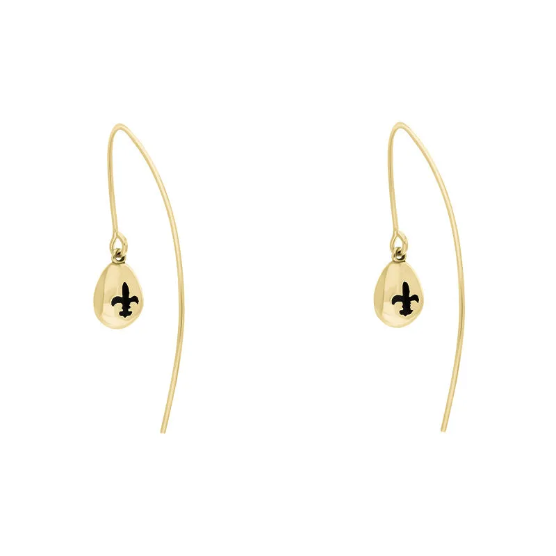 9ct Yellow Gold Whitby Jet Fleur De Lis Disc Drop Earrings sold by Jura Watches
