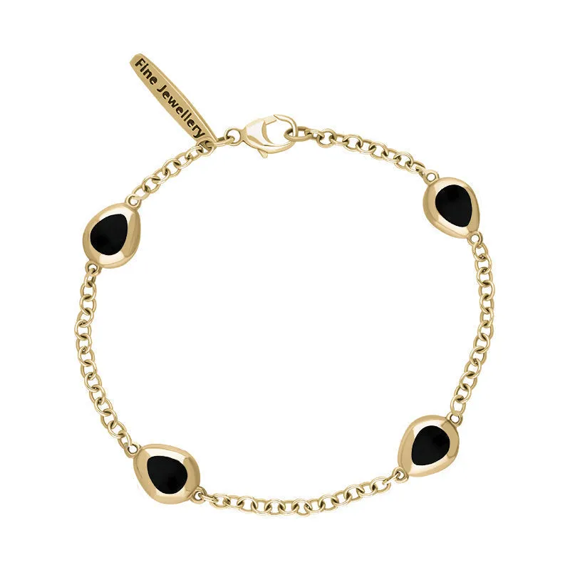 9ct Yellow Gold Whitby Jet Oval Cross Detail Four Stone Bracelet sold by Jura Watches product image thumbnail 2