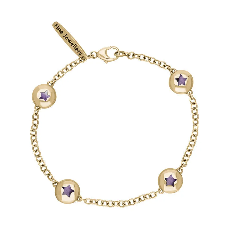 9ct Yellow Gold Blue John Oval Star Detail Four Stone Bracelet sold by Jura Watches