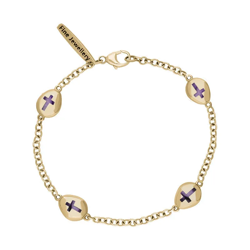 9ct Yellow Gold Blue John Oval Cross Detail Four Stone Bracelet sold by Jura Watches
