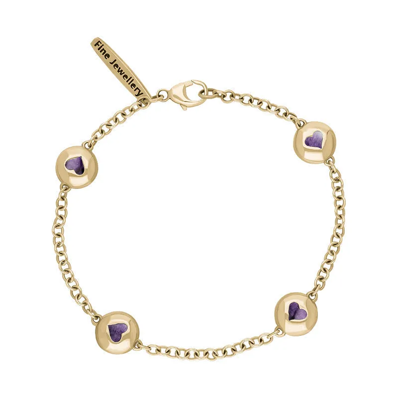 9ct Yellow Gold Blue John Oval Heart Detail Four Stone Bracelet sold by Jura Watches