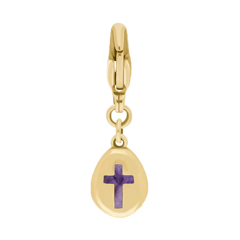9ct Yellow Gold Blue John Pear Shaped Cross Clip Charm sold by Jura Watches
