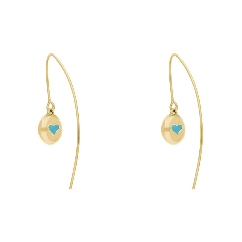 9ct Yellow Gold Turquoise Heart Disc Drop Earrings sold by Jura Watches