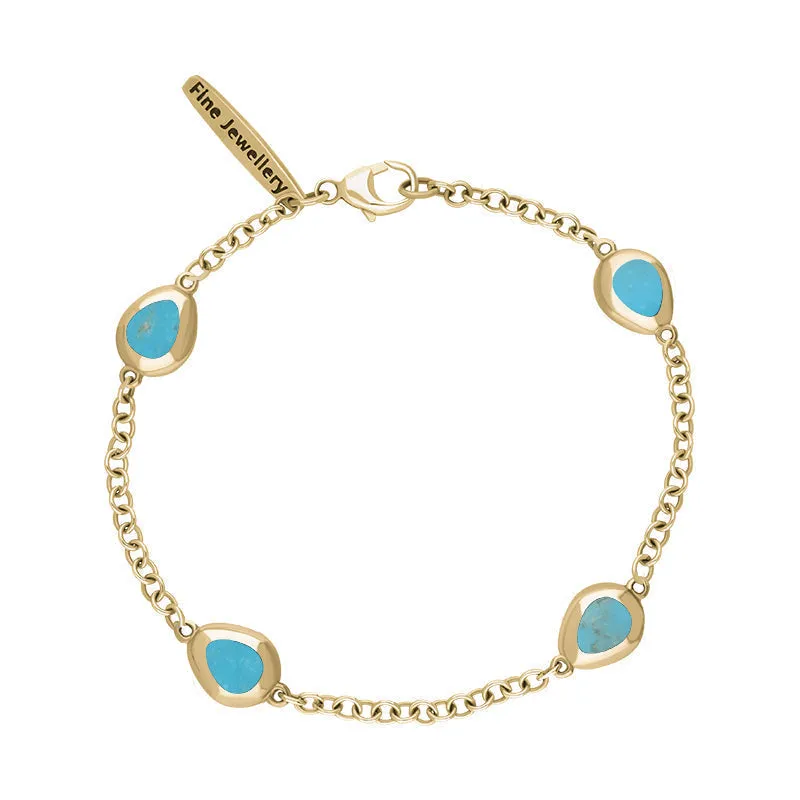 9ct Yellow Gold Turquoise Oval Fleur De Lis Detail Four Stone Bracelet sold by Jura Watches product image thumbnail 2