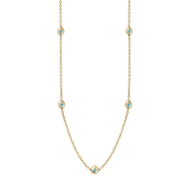 9ct Yellow Gold Turquoise Fleur De Lis Link Disc Chain Necklace sold by Jura Watches