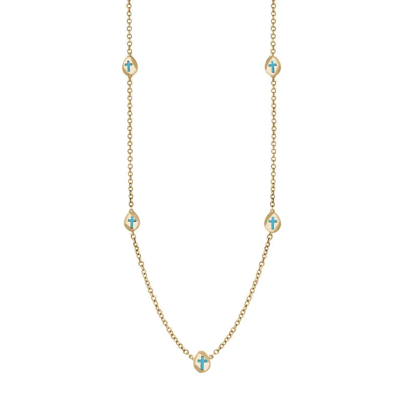 9ct Yellow Gold Turquoise Cross Link Disc Chain Necklace sold by Jura Watches