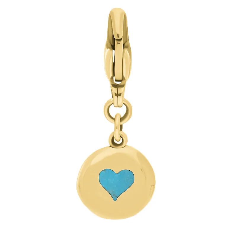 9ct Yellow Gold Turquoise Round Shaped Heart Clip Charm sold by Jura Watches