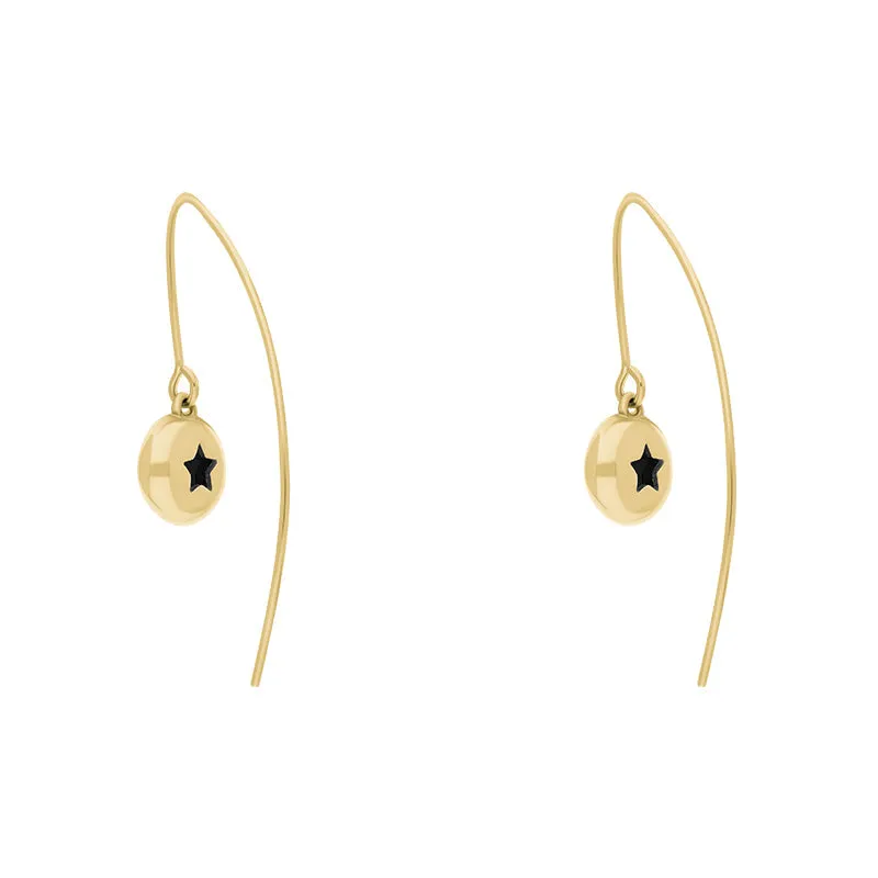18ct Yellow Gold Whitby Jet Star Disc Drop Earrings sold by Jura Watches