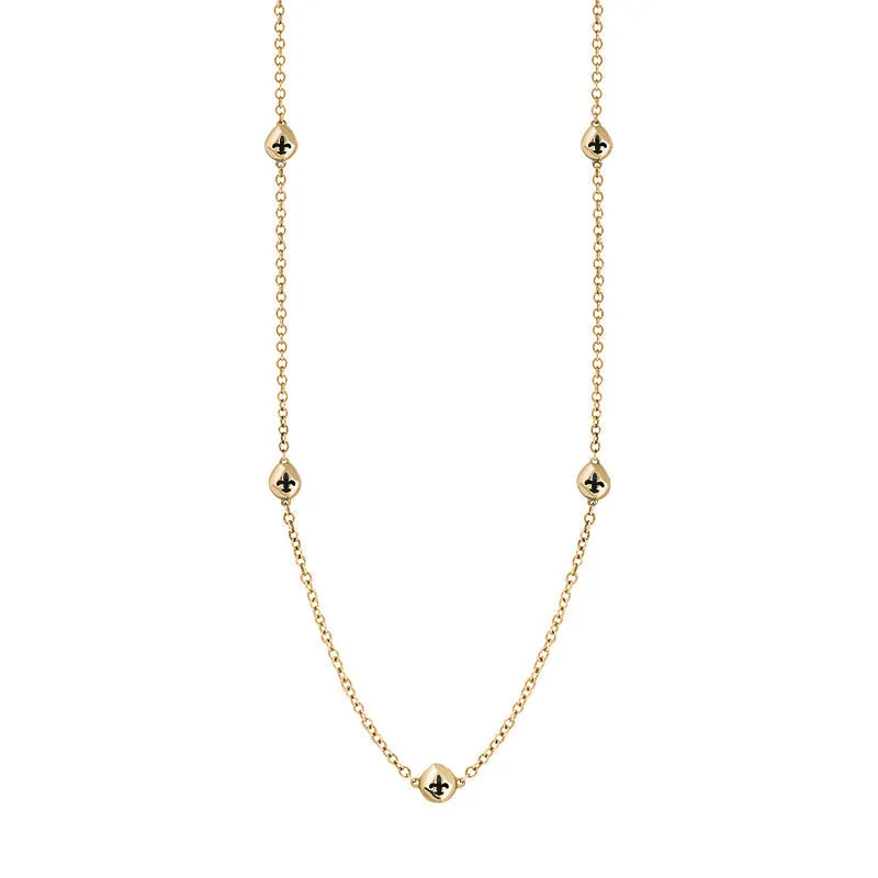 18ct Yellow Gold Whitby Jet Fleur De Lis Link Disc Chain Necklace sold by Jura Watches