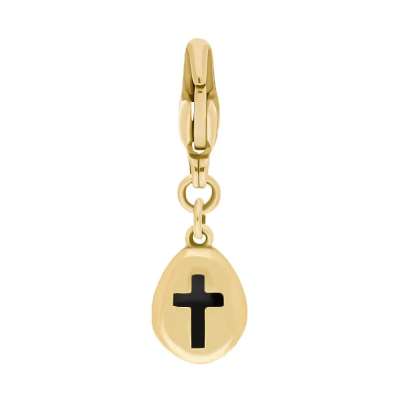 18ct Yellow Gold Whitby Jet Pear Shaped Cross Clip Charm sold by Jura Watches