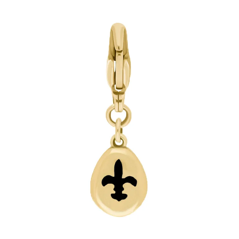 18ct Yellow Gold Whitby Jet Pear Shaped Fleur De Lis Clip Charm sold by Jura Watches