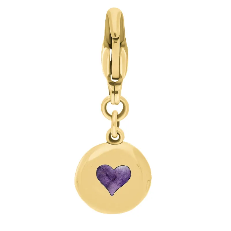 18ct Yellow Gold Blue John Round Shaped Heart Clip Charm sold by Jura Watches