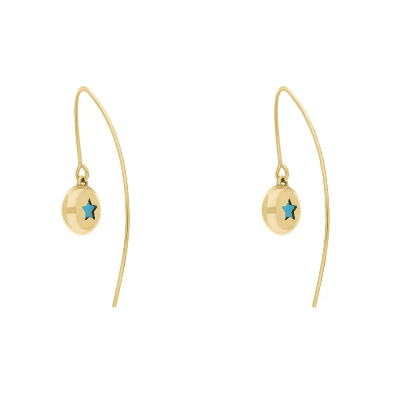 18ct Yellow Gold Turquoise Star Disc Drop Earrings sold by Jura Watches