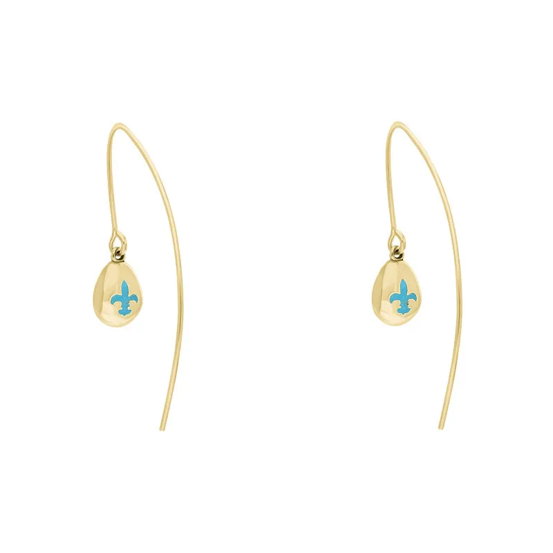18ct Yellow Gold Turquoise Fleur De Lis Disc Drop Earrings sold by Jura Watches