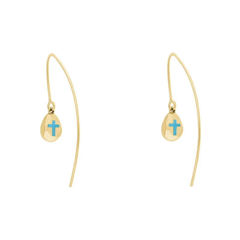 18ct Yellow Gold Turquoise Cross Disc Drop Earrings sold by Jura Watches
