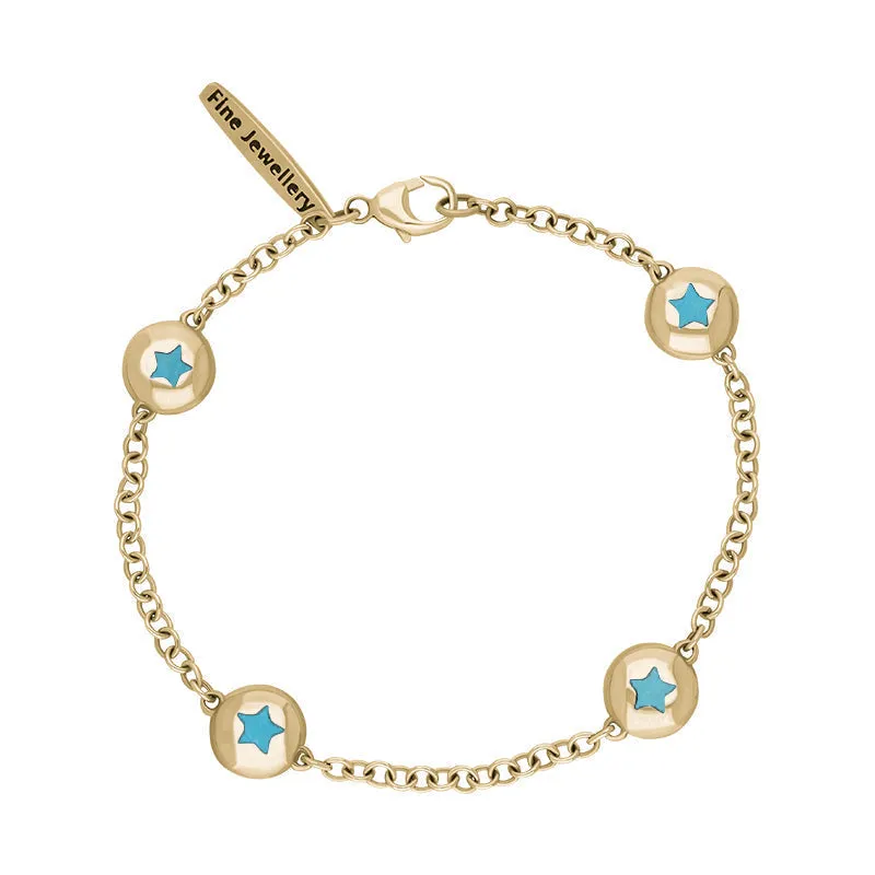 18ct Yellow Gold Turquoise Oval Star Detail Four Stone Bracelet sold by Jura Watches