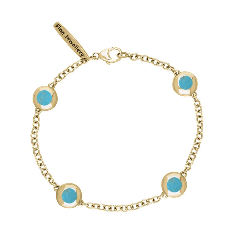 18ct Yellow Gold Turquoise Oval Heart Detail Four Stone Bracelet sold by Jura Watches product image thumbnail 2