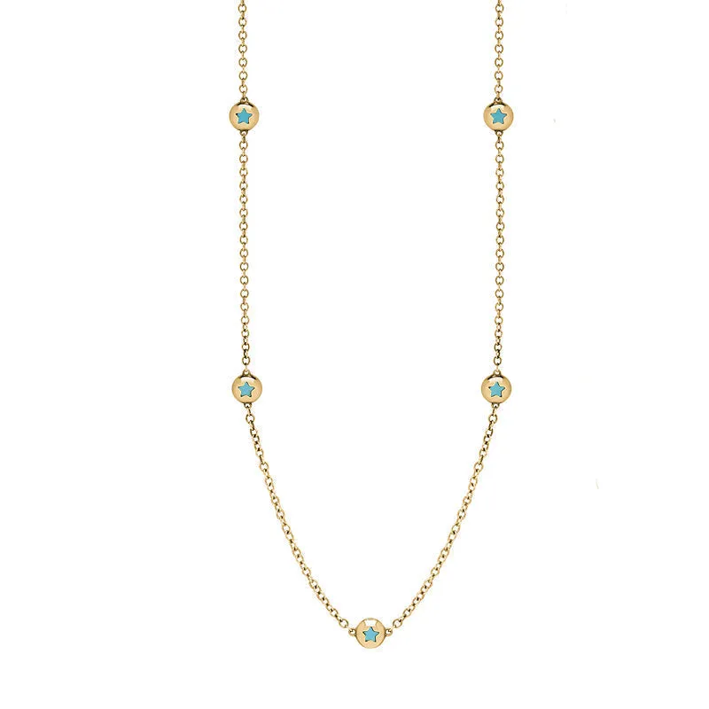 18ct Yellow Gold Turquoise Star Link Disc Chain Necklace sold by Jura Watches