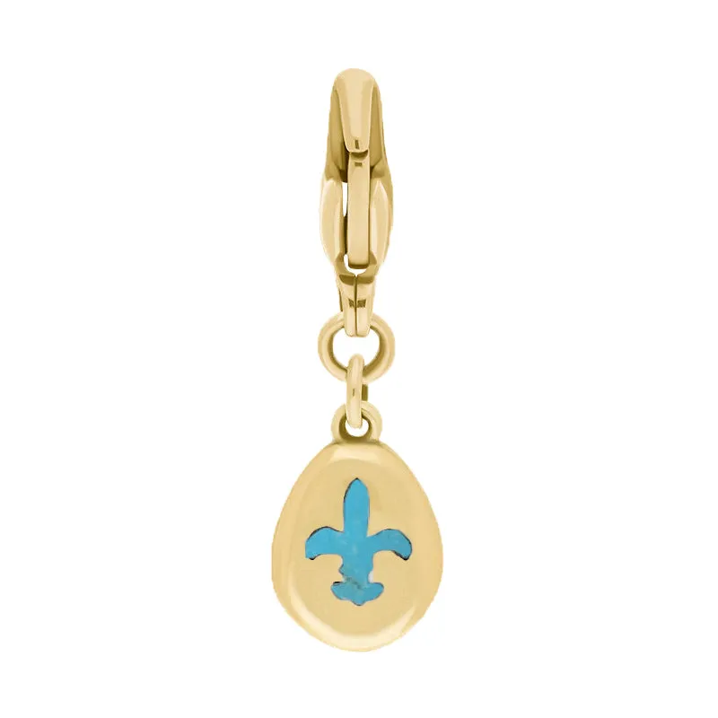 18ct Yellow Gold Turquoise Pear Shaped Fleur De Lis Clip Charm sold by Jura Watches