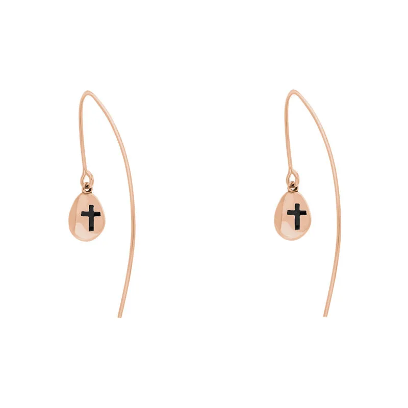 9ct Rose Gold Whitby Jet Cross Disc Drop Earrings sold by Jura Watches