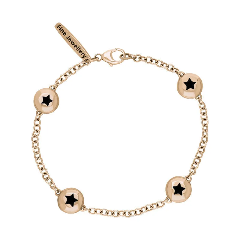9ct Rose Gold Whitby Jet Oval Star Detail Four Stone Bracelet sold by Jura Watches