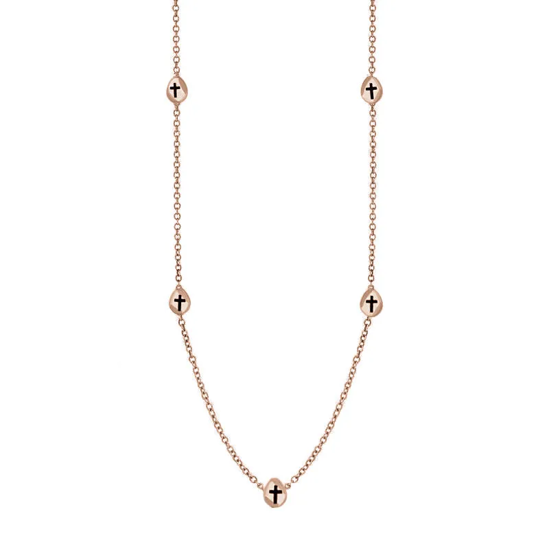 9ct Rose Gold Whitby Jet Cross Link Disc Chain Necklace sold by Jura Watches