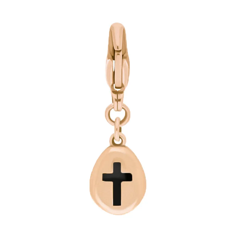 9ct Rose Gold Whitby Jet Pear Shaped Cross Clip Charm sold by Jura Watches