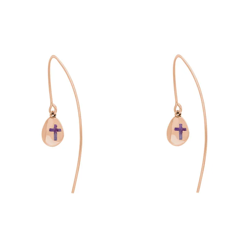 9ct Rose Gold Blue John Cross Disc Drop Earrings sold by Jura Watches