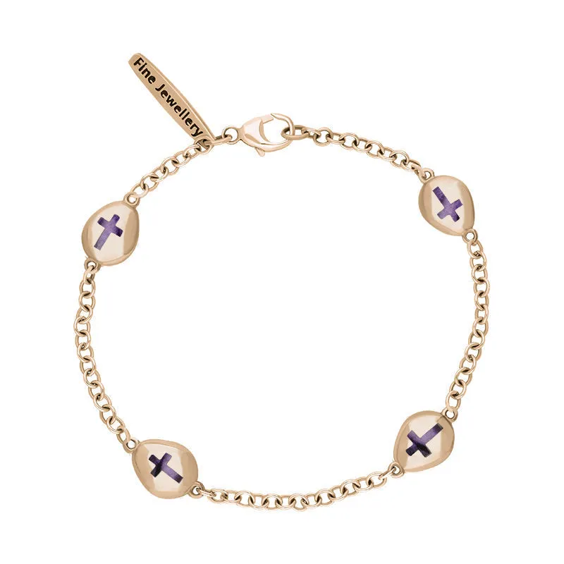 9ct Rose Gold Blue John Oval Cross Detail Four Stone Bracelet sold by Jura Watches