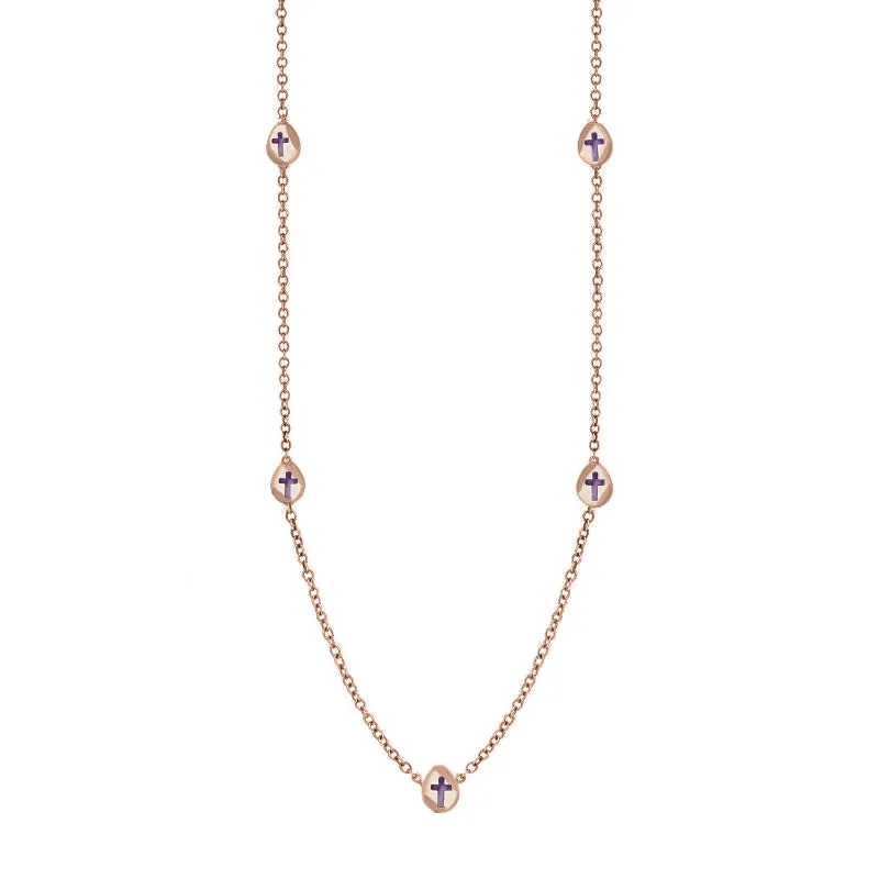 9ct Rose Gold Blue John Cross Link Disc Chain Necklace sold by Jura Watches