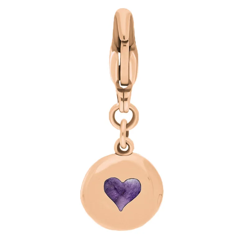 9ct Rose Gold Blue John Round Shaped Heart Clip Charm sold by Jura Watches