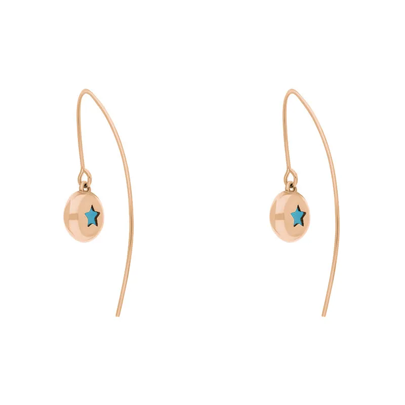 9ct Rose Gold Turquoise Star Disc Drop Earrings sold by Jura Watches