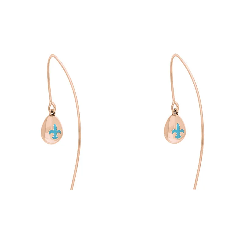 9ct Rose Gold Turquoise Fleur De Lis Disc Drop Earrings sold by Jura Watches