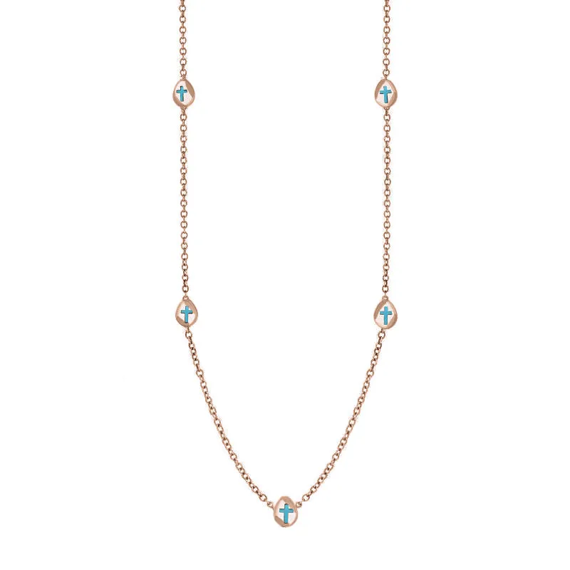 9ct Rose Gold Turquoise Cross Link Disc Chain Necklace sold by Jura Watches